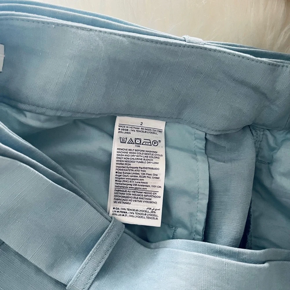 Banana Republic Light Blue High Waist Barrel Leg Linen Pants